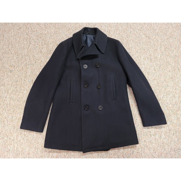 Vintage Woolmaster Peacoat Mens 40 Black Wool Jacket Navy Sailor Nautical Coat
